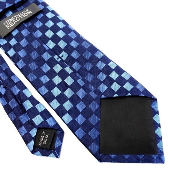 Kenneth Cole Reaction Blue Check Woven Silk Tie - Picture 5 of 6